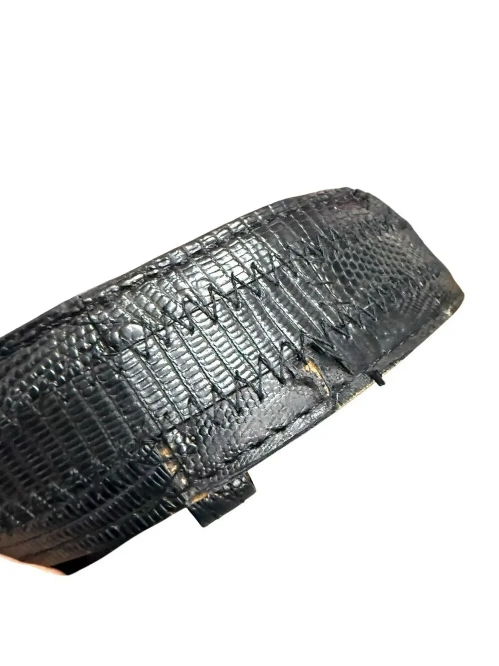 Vintage Rohms Lizard Leather Belt Black Made in USA Size 40 No Buckle